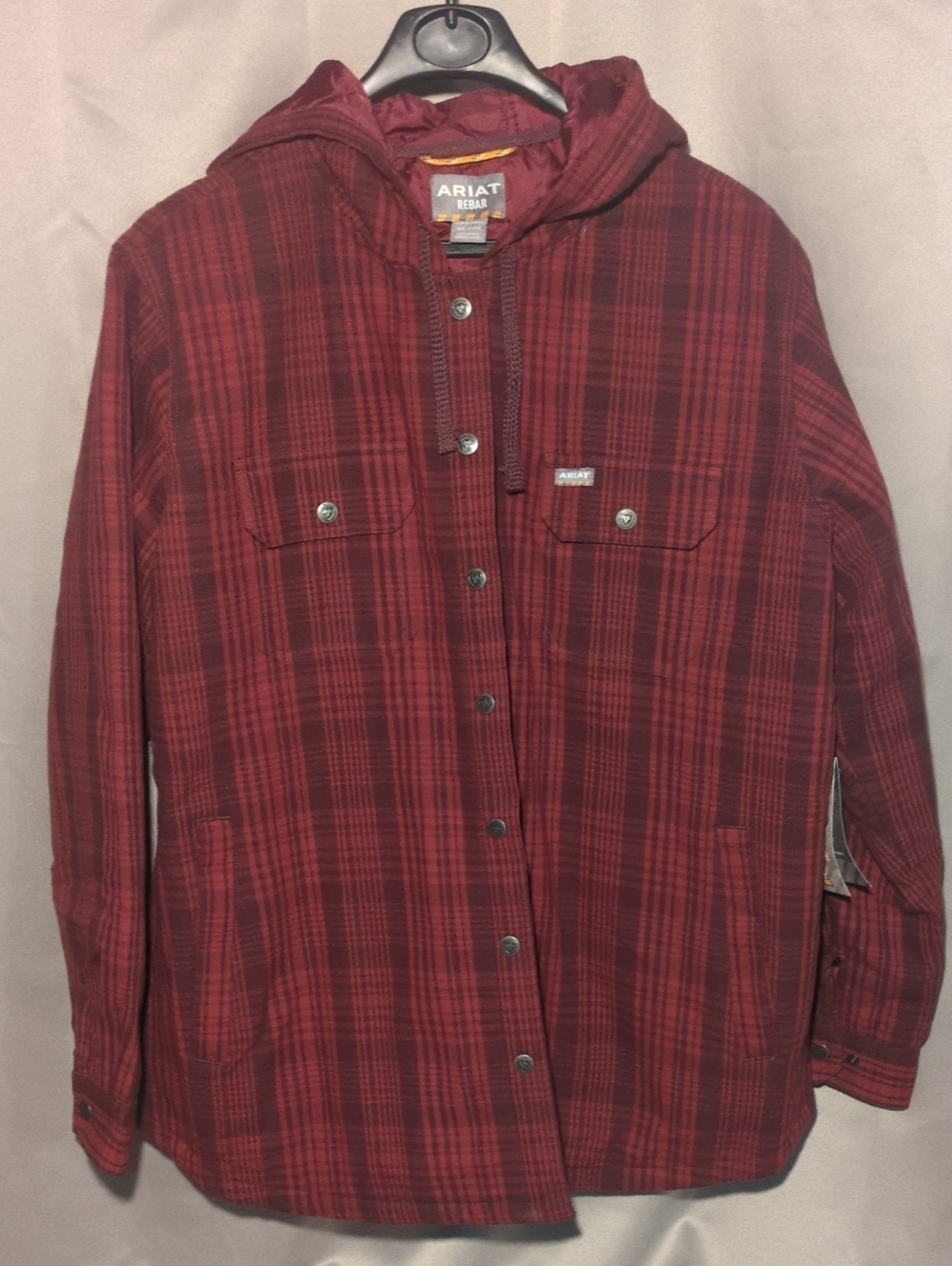 Ariat Burgundy And Red Plaid Hooded Flannel Shirt Jacket